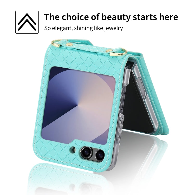 For Samsung Galaxy Z Flip6 / Flip7 FE POLA Grid Texture Multi-Card Slots Zipper Wallet Phone Case(Blue) - Galaxy Z Flip6 5G Cases by POLA | Online Shopping UK | buy2fix