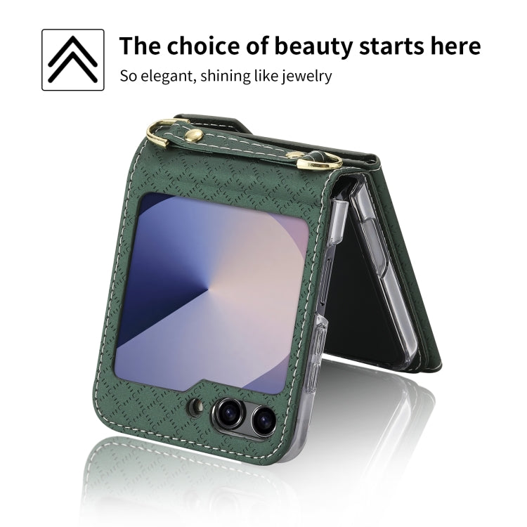 For Samsung Galaxy Z Flip6 / Flip7 FE POLA Grid Texture Multi-Card Slots Zipper Wallet Phone Case(Green) - Galaxy Z Flip6 5G Cases by POLA | Online Shopping UK | buy2fix