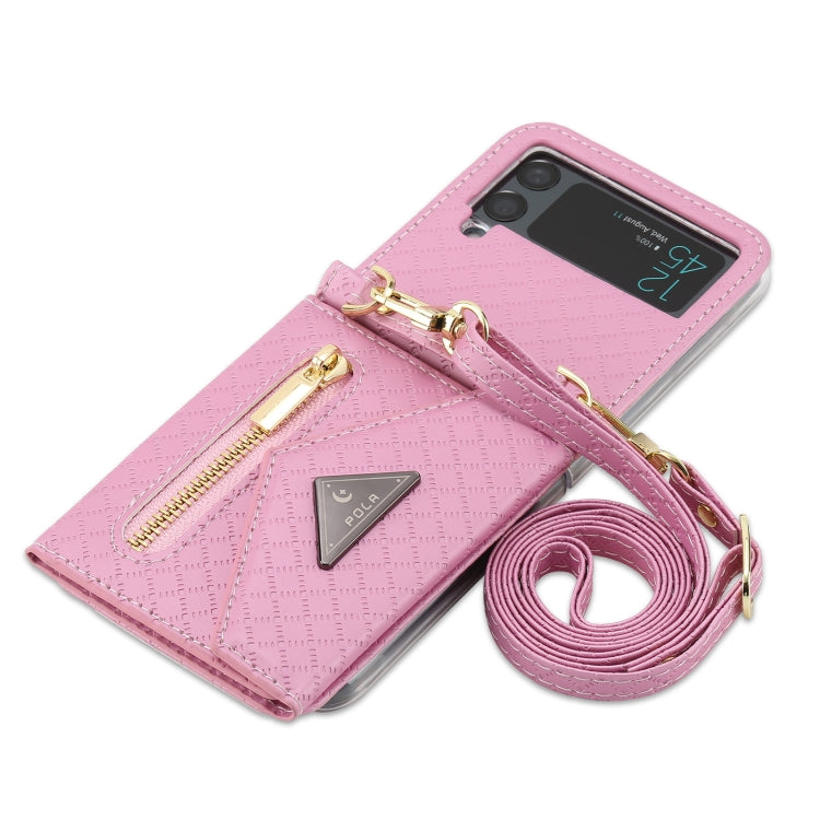 For Samsung Galaxy Z Flip4 POLA Grid Texture Multi-Card Slots Zipper Wallet Phone Case(Pink) - Galaxy Z Flip4 5G Cases by POLA | Online Shopping UK | buy2fix