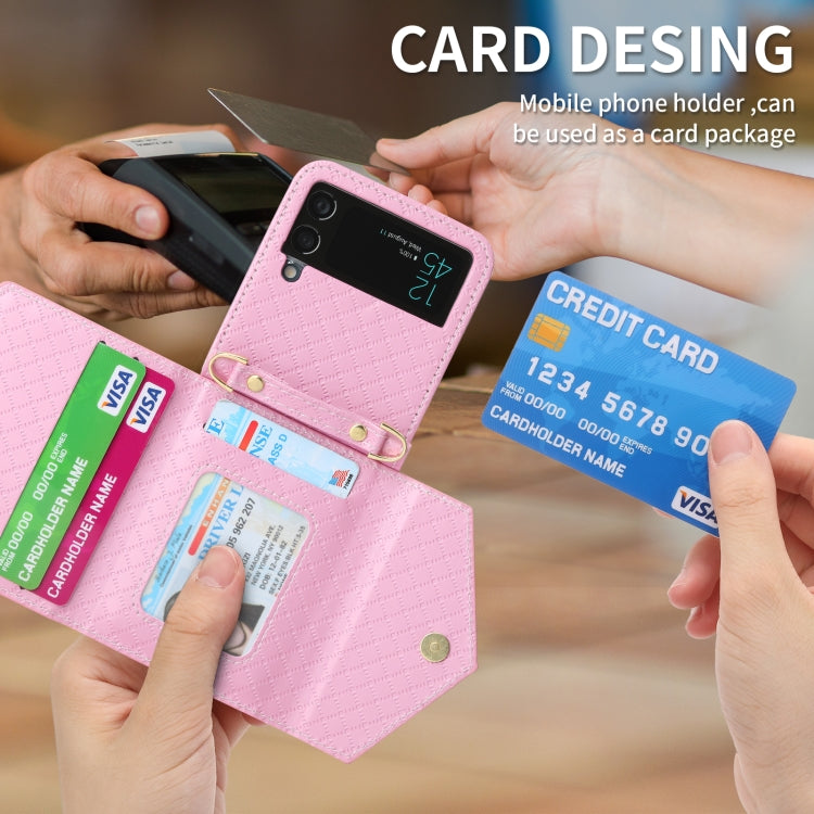 For Samsung Galaxy Z Flip4 POLA Grid Texture Multi-Card Slots Zipper Wallet Phone Case(Pink) - Galaxy Z Flip4 5G Cases by POLA | Online Shopping UK | buy2fix