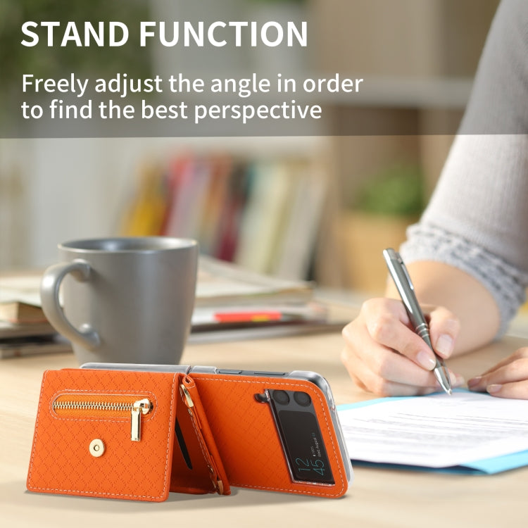 For Samsung Galaxy Z Flip4 POLA Grid Texture Multi-Card Slots Zipper Wallet Phone Case(Orange) - Galaxy Z Flip4 5G Cases by POLA | Online Shopping UK | buy2fix