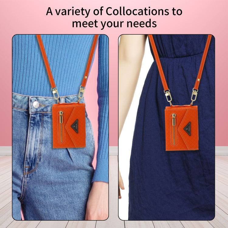 For Samsung Galaxy Z Flip4 POLA Grid Texture Multi-Card Slots Zipper Wallet Phone Case(Orange) - Galaxy Z Flip4 5G Cases by POLA | Online Shopping UK | buy2fix