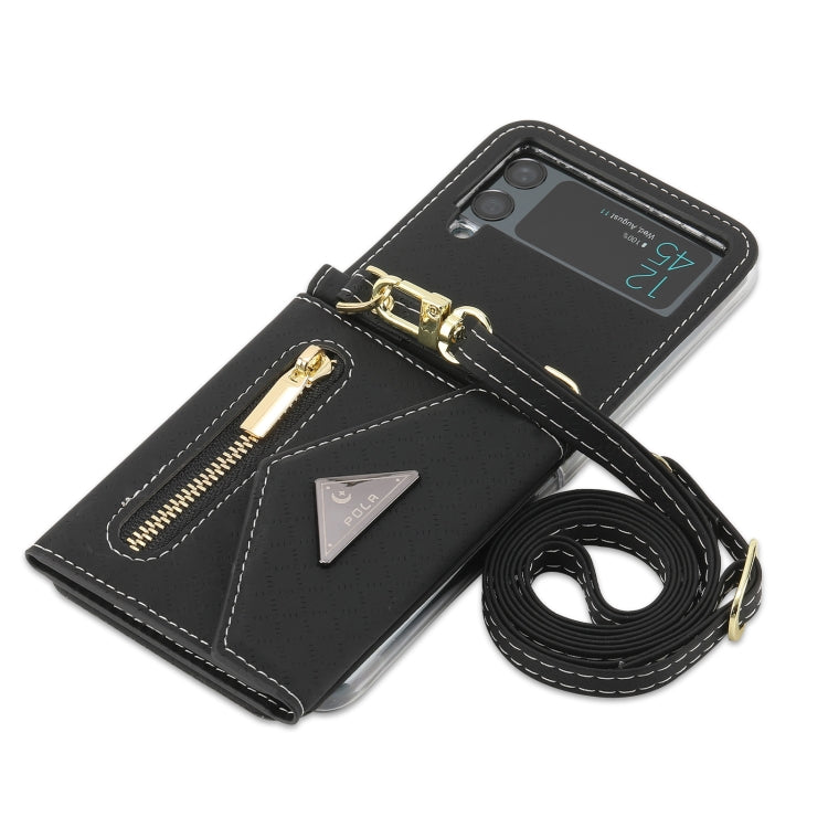 For Samsung Galaxy Z Flip4 POLA Grid Texture Multi-Card Slots Zipper Wallet Phone Case(Black) - Galaxy Z Flip4 5G Cases by POLA | Online Shopping UK | buy2fix