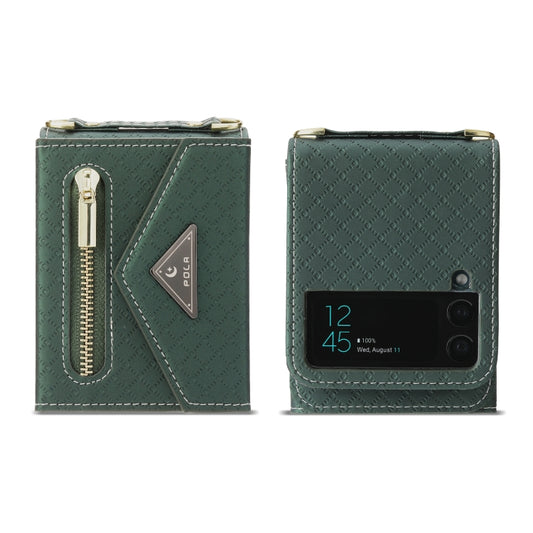 For Samsung Galaxy Z Flip4 POLA Grid Texture Multi-Card Slots Zipper Wallet Phone Case(Green) - Galaxy Z Flip4 5G Cases by POLA | Online Shopping UK | buy2fix