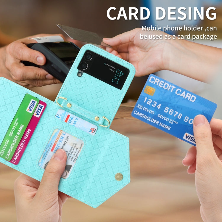 For Samsung Galaxy Z Flip3 5G POLA Grid Texture Multi-Card Slots Zipper Wallet Phone Case(Blue) - Galaxy Phone Cases by POLA | Online Shopping UK | buy2fix