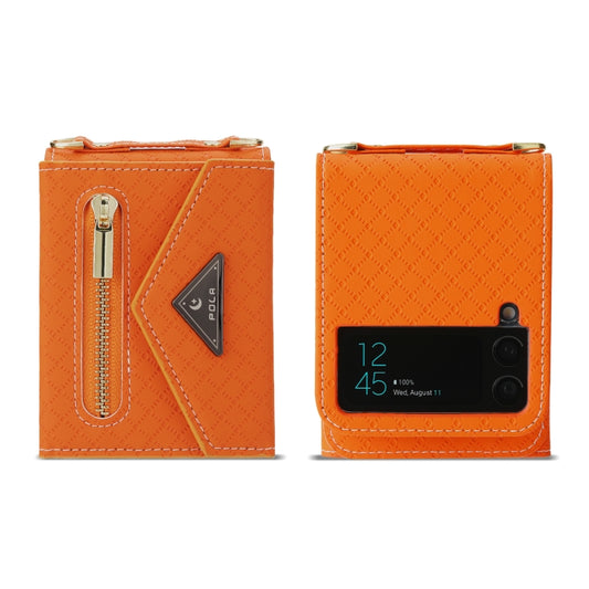 For Samsung Galaxy Z Flip3 5G POLA Grid Texture Multi-Card Slots Zipper Wallet Phone Case(Orange) - Galaxy Phone Cases by POLA | Online Shopping UK | buy2fix