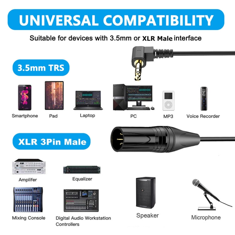 3.5mm to XLR Male Gold Plated Connector Copper Core Right Angle Coiled Audio Cable, Length: 0.5m by buy2fix