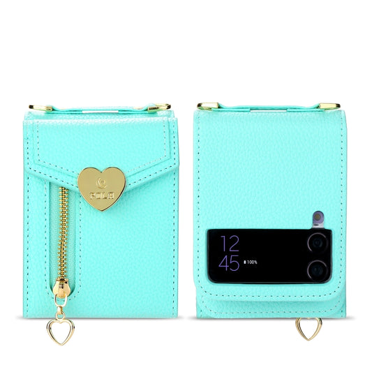For Samsung Galaxy Z Flip4 POLA Litchi Texture Love Buckle Multi-Card Slots Zipper Wallet Phone Case(Blue) - Galaxy Z Flip4 5G Cases by POLA | Online Shopping UK | buy2fix