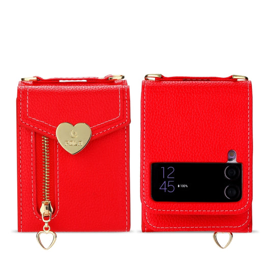 For Samsung Galaxy Z Flip4 POLA Litchi Texture Love Buckle Multi-Card Slots Zipper Wallet Phone Case(Red) - Galaxy Z Flip4 5G Cases by POLA | Online Shopping UK | buy2fix