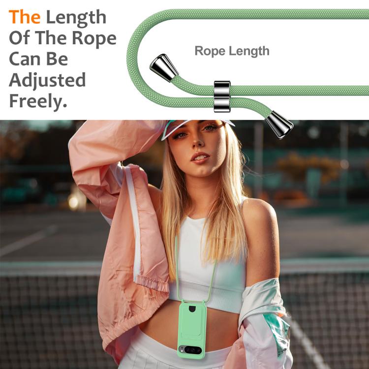 For Google Pixel 10 Pro Integrated Card Bag Solid Color Liquid Silicone Phone Case with Lanyard(Green) - Google Cases by buy2fix | Online Shopping UK | buy2fix