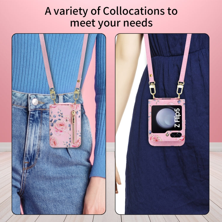 For Samsung Galaxy Z Flip5 POLA Rose Pattern Multi-Card Slots Zipper Wallet Phone Case(Pink) - Galaxy Z Flip5 Cases by POLA | Online Shopping UK | buy2fix