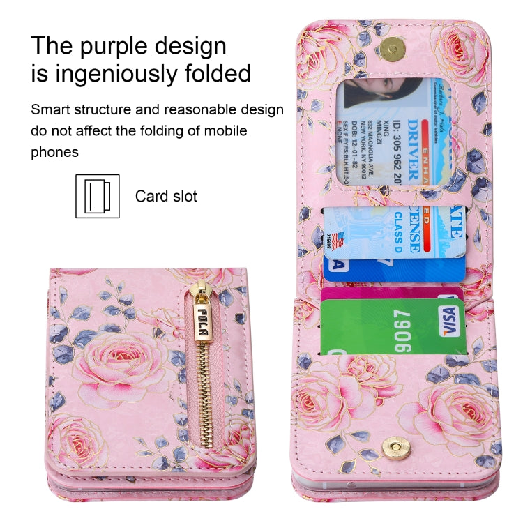 For Samsung Galaxy Z Flip4 POLA Rose Pattern Multi-Card Slots Zipper Wallet Phone Case(Pink) - Galaxy Z Flip4 5G Cases by POLA | Online Shopping UK | buy2fix