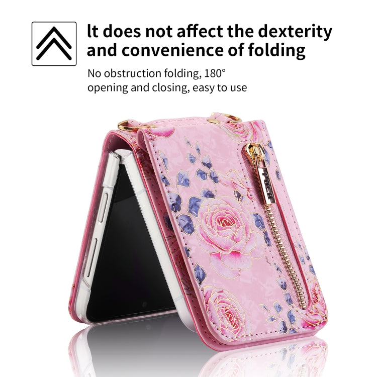 For Samsung Galaxy Z Flip4 POLA Rose Pattern Multi-Card Slots Zipper Wallet Phone Case(Pink) - Galaxy Z Flip4 5G Cases by POLA | Online Shopping UK | buy2fix