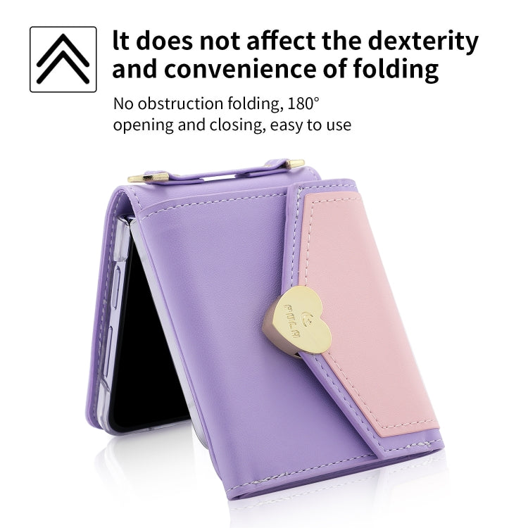 For Samsung Galaxy Z Flip5 POLA Color Block Love Buckle Multi-Card Slots Wallet Phone Case(Purple) - Galaxy Z Flip5 Cases by POLA | Online Shopping UK | buy2fix