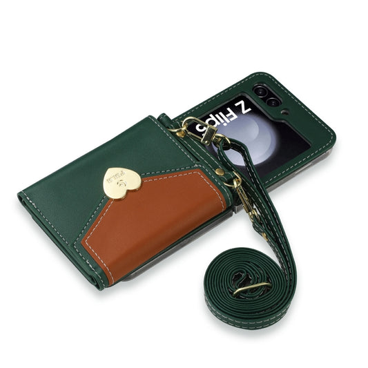 For Samsung Galaxy Z Flip5 POLA Color Block Love Buckle Multi-Card Slots Wallet Phone Case(Green) - Galaxy Z Flip5 Cases by POLA | Online Shopping UK | buy2fix