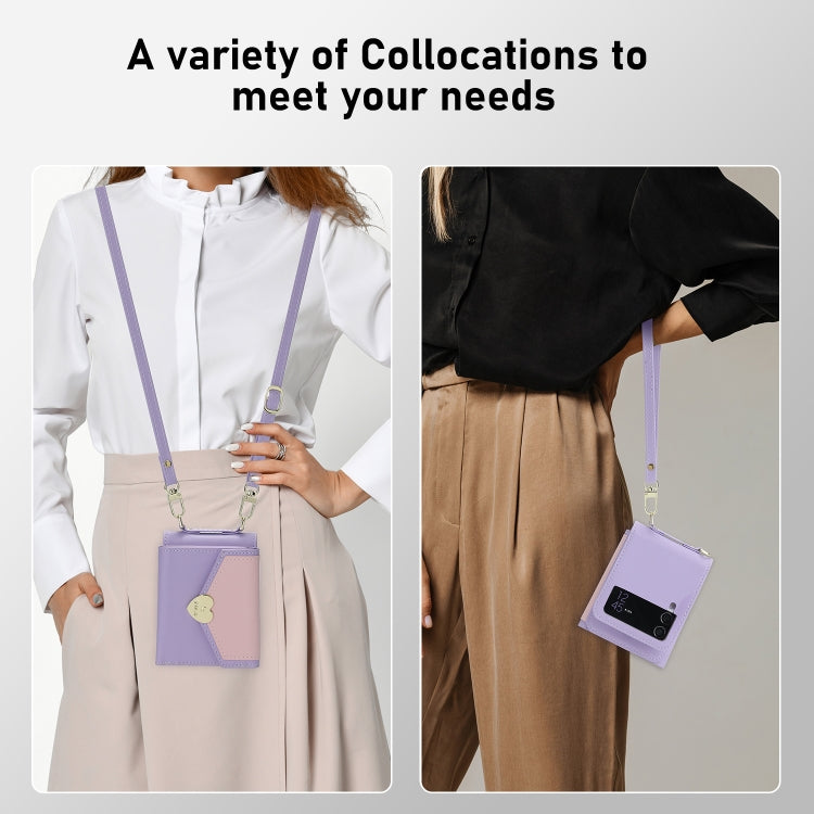 For Samsung Galaxy Z Flip4 POLA Color Block Love Buckle Multi-Card Slots Wallet Phone Case(Purple) - Galaxy Z Flip4 5G Cases by POLA | Online Shopping UK | buy2fix