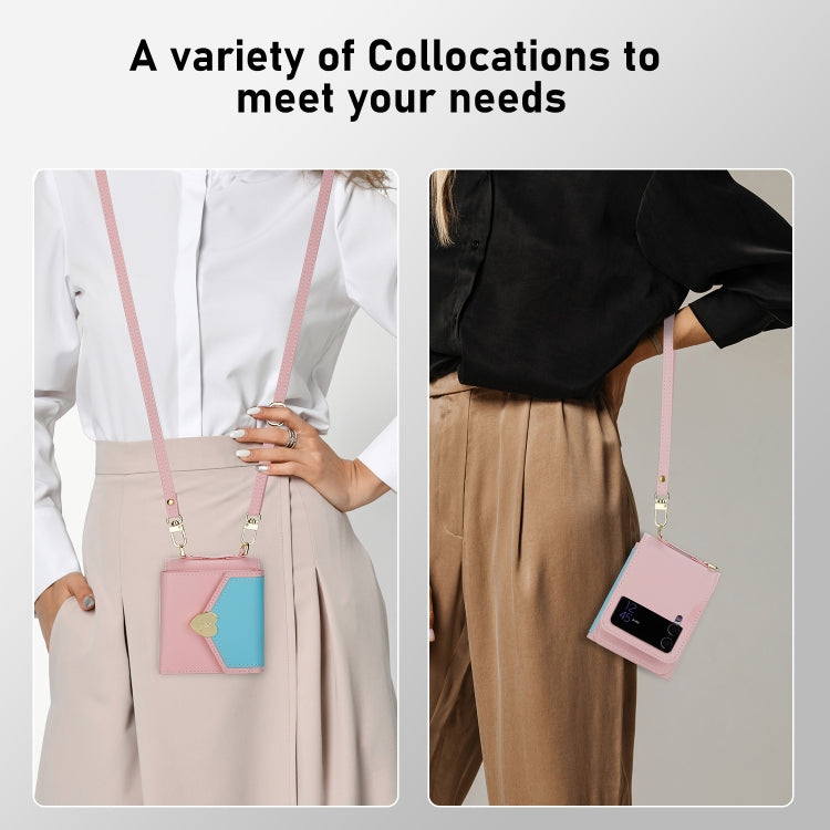 For Samsung Galaxy Z Flip4 POLA Color Block Love Buckle Multi-Card Slots Wallet Phone Case(Pink) - Galaxy Z Flip4 5G Cases by POLA | Online Shopping UK | buy2fix