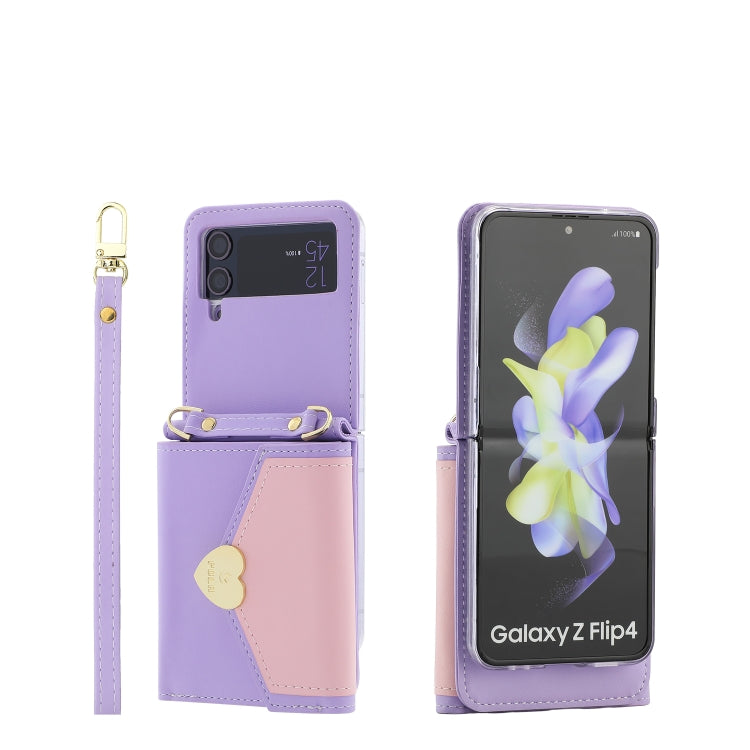 For Samsung Galaxy Z Flip3 5G POLA Color Block Love Buckle Multi-Card Slots Wallet Phone Case(Purple) - Galaxy Phone Cases by POLA | Online Shopping UK | buy2fix