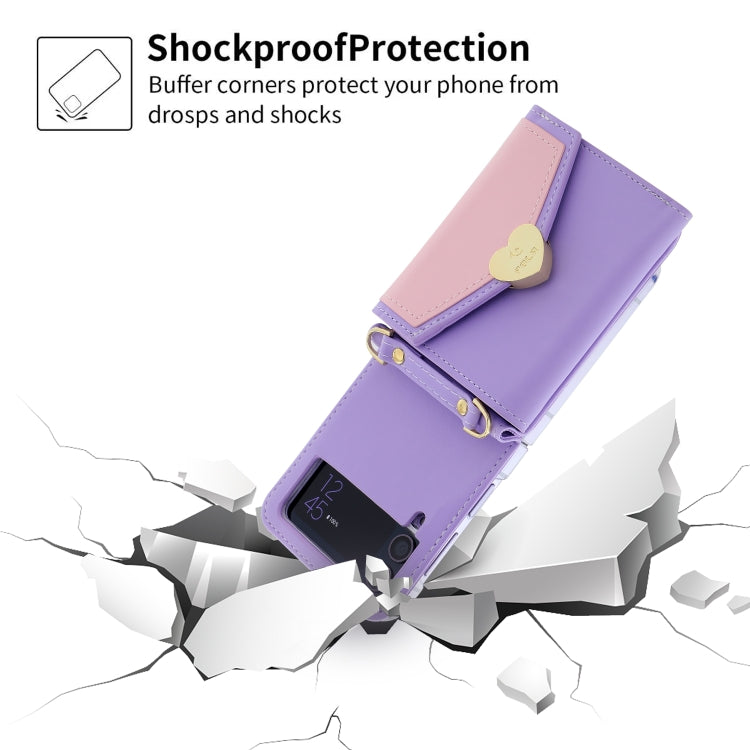 For Samsung Galaxy Z Flip3 5G POLA Color Block Love Buckle Multi-Card Slots Wallet Phone Case(Purple) - Galaxy Phone Cases by POLA | Online Shopping UK | buy2fix