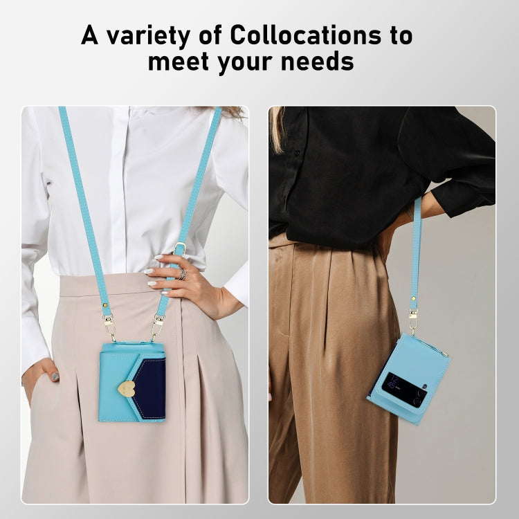 For Samsung Galaxy Z Flip3 5G POLA Color Block Love Buckle Multi-Card Slots Wallet Phone Case(Blue) - Galaxy Phone Cases by POLA | Online Shopping UK | buy2fix