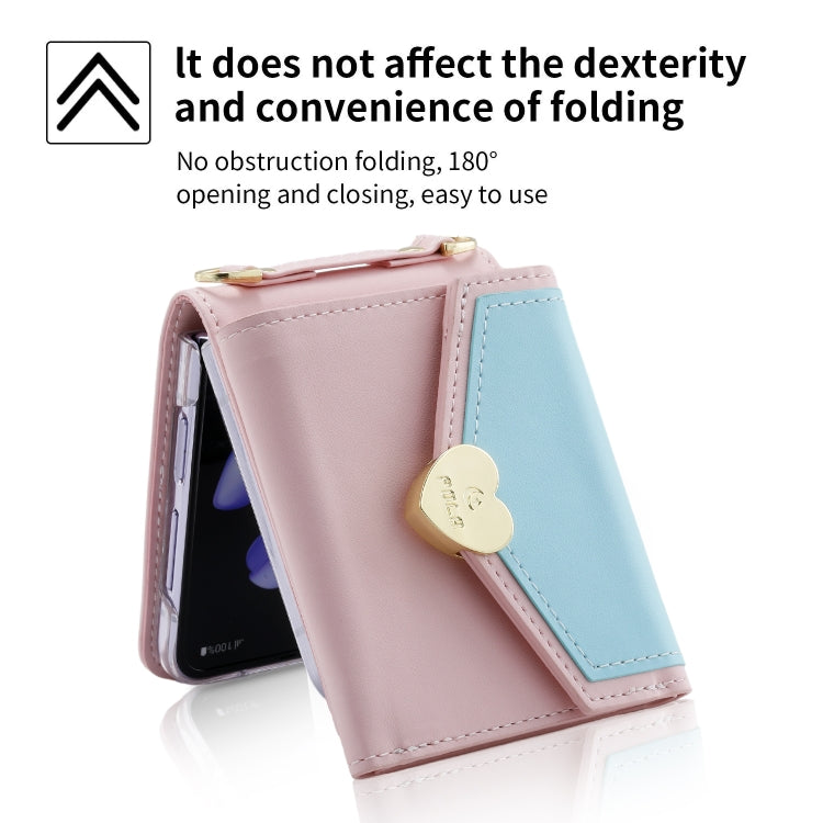For Samsung Galaxy Z Flip3 5G POLA Color Block Love Buckle Multi-Card Slots Wallet Phone Case(Pink) - Galaxy Phone Cases by POLA | Online Shopping UK | buy2fix