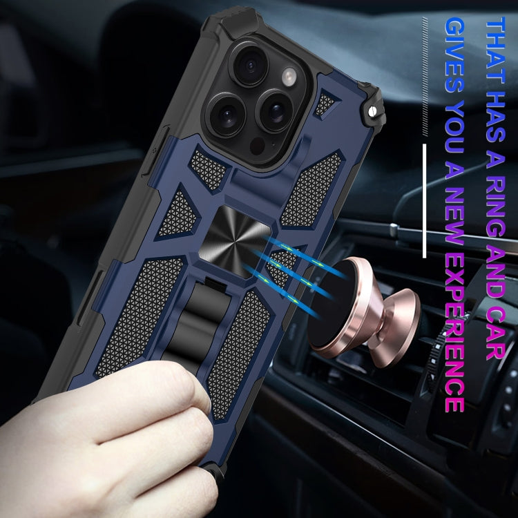 For iPhone 16 Pro Armor Shockproof TPU + PC Magnetic Phone Case with Holder(Blue) by buy2fix