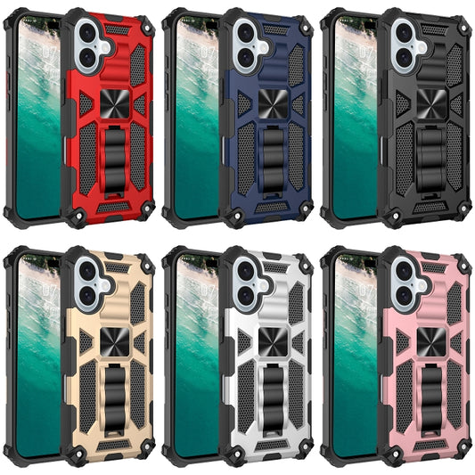 For iPhone 16 Plus Armor Shockproof TPU + PC Magnetic Phone Case with Holder(Red) by buy2fix