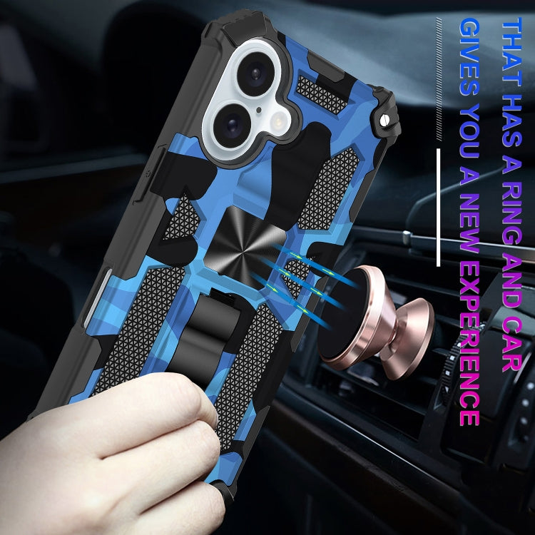 For iPhone 16 Plus Camouflage Armor Kickstand TPU + PC Magnetic Phone Case(Black) - iPhone 16 Plus Cases by buy2fix | Online Shopping UK | buy2fix