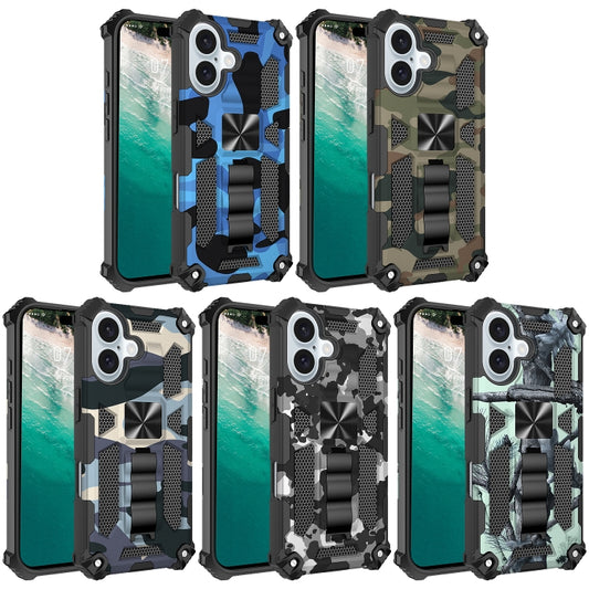 For iPhone 16 Plus Camouflage Armor Kickstand TPU + PC Magnetic Phone Case(Mint Green) by buy2fix
