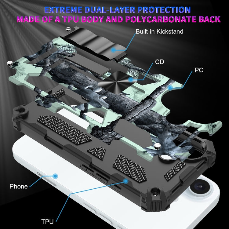 For iPhone 16 Plus Camouflage Armor Kickstand TPU + PC Magnetic Phone Case(Mint Green) - iPhone 16 Plus Cases by buy2fix | Online Shopping UK | buy2fix