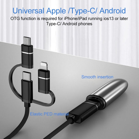 3 in 1 USB Female to Micro USB, Type-C, 8 Pin Male OTG Adapter(Silver) by buy2fix