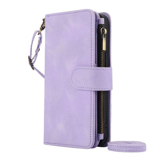 For iPhone 15 Plus Dream 9-Card Zipper Wallet RFID Leather Phone Case with Lanyard(Purple) - iPhone 15 Plus Cases by buy2fix | Online Shopping UK | buy2fix
