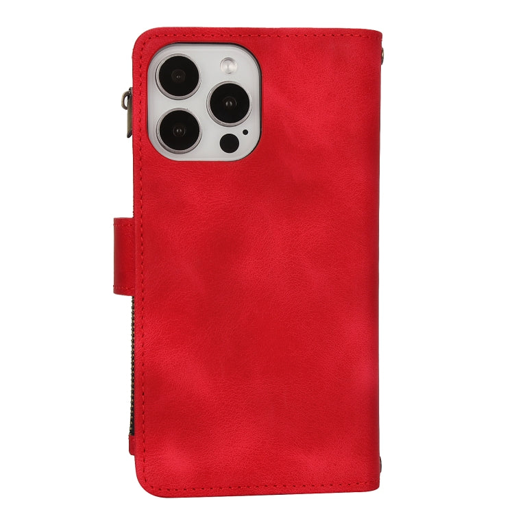 For iPhone 15 Pro Dream 9-Card Zipper Wallet RFID Leather Phone Case with Lanyard(Red) - iPhone 15 Pro Cases by buy2fix | Online Shopping UK | buy2fix