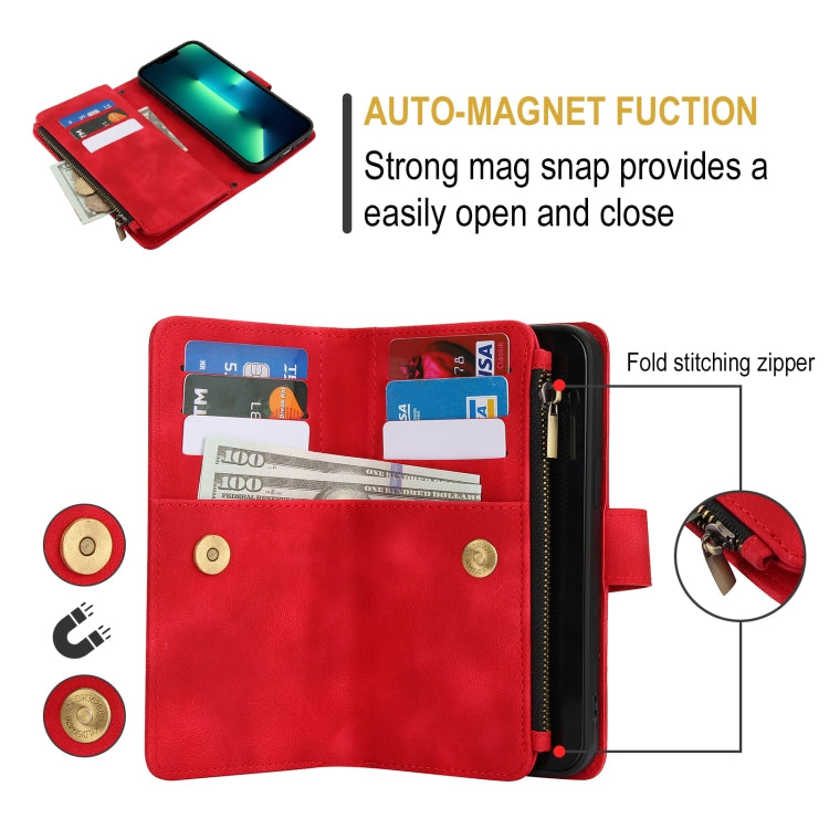 For iPhone 15 Pro Dream 9-Card Zipper Wallet RFID Leather Phone Case with Lanyard(Red) - iPhone 15 Pro Cases by buy2fix | Online Shopping UK | buy2fix