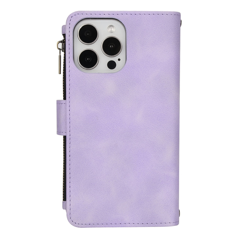 For iPhone 15 Pro Dream 9-Card Zipper Wallet RFID Leather Phone Case with Lanyard(Purple) - iPhone 15 Pro Cases by buy2fix | Online Shopping UK | buy2fix