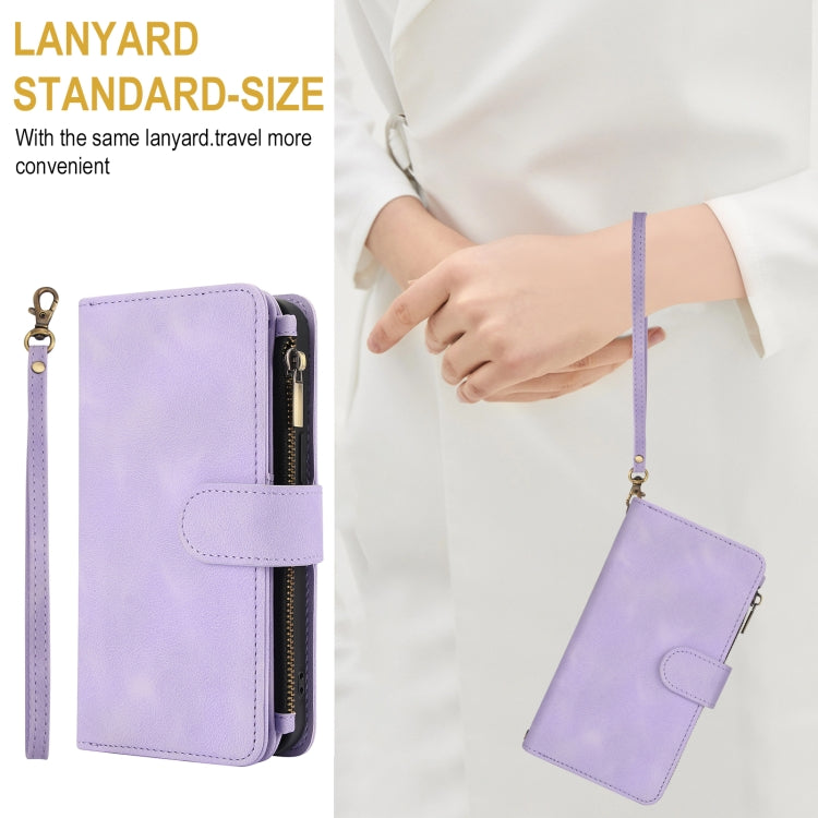 For iPhone 15 Pro Dream 9-Card Zipper Wallet RFID Leather Phone Case with Lanyard(Purple) - iPhone 15 Pro Cases by buy2fix | Online Shopping UK | buy2fix