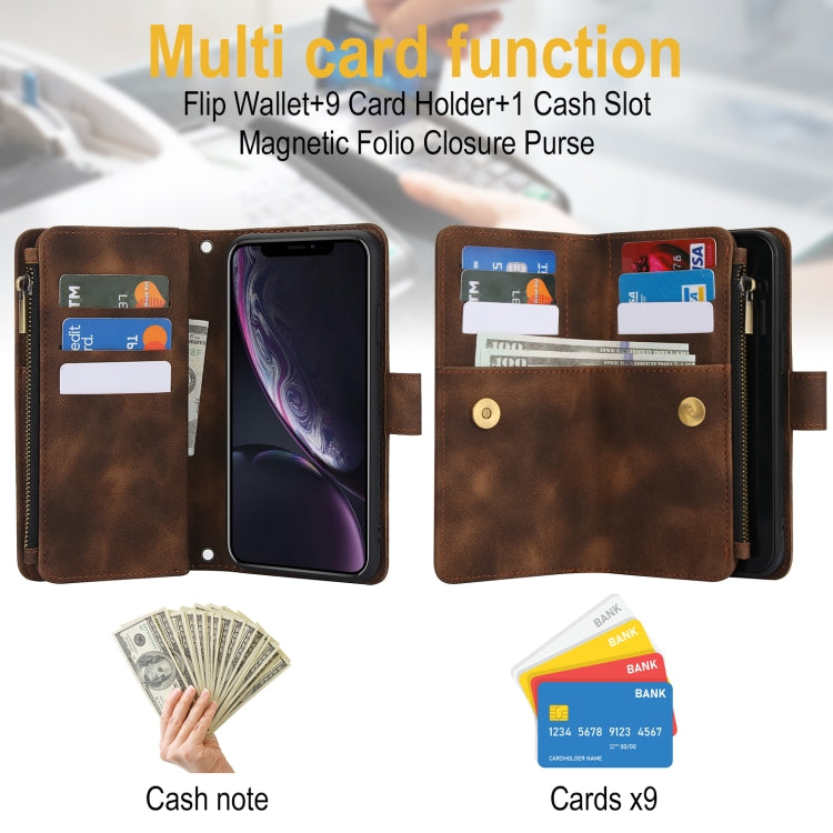 For iPhone XR Dream 9-Card Zipper Wallet RFID Leather Phone Case with Lanyard(Brown) - More iPhone Cases by buy2fix | Online Shopping UK | buy2fix