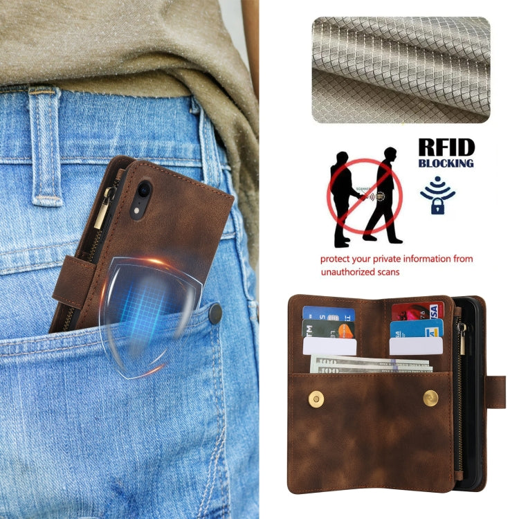 For iPhone XR Dream 9-Card Zipper Wallet RFID Leather Phone Case with Lanyard(Brown) - More iPhone Cases by buy2fix | Online Shopping UK | buy2fix