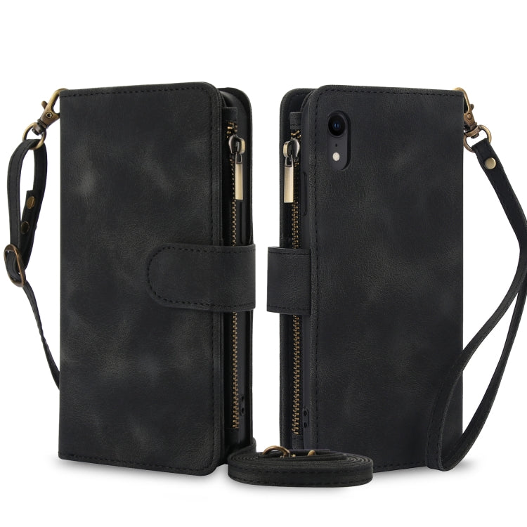 For iPhone XR Dream 9-Card Zipper Wallet RFID Leather Phone Case with Lanyard(Black) - More iPhone Cases by buy2fix | Online Shopping UK | buy2fix