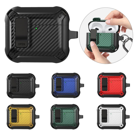 For AirPods 4 Bumblebee Carbon Fiber Shockproof Protective Case with Switch(Green) by buy2fix