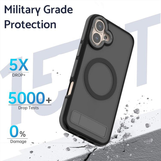 For iPhone 16 Plus Dual-Color Skin Feel Magsafe Phone Case with Holder(Black) - iPhone 16 Plus Cases by buy2fix | Online Shopping UK | buy2fix