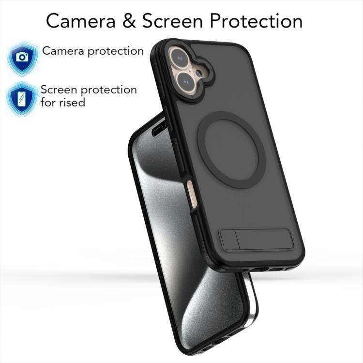 For iPhone 16 Plus Dual-Color Skin Feel Magsafe Phone Case with Holder(Black) - iPhone 16 Plus Cases by buy2fix | Online Shopping UK | buy2fix