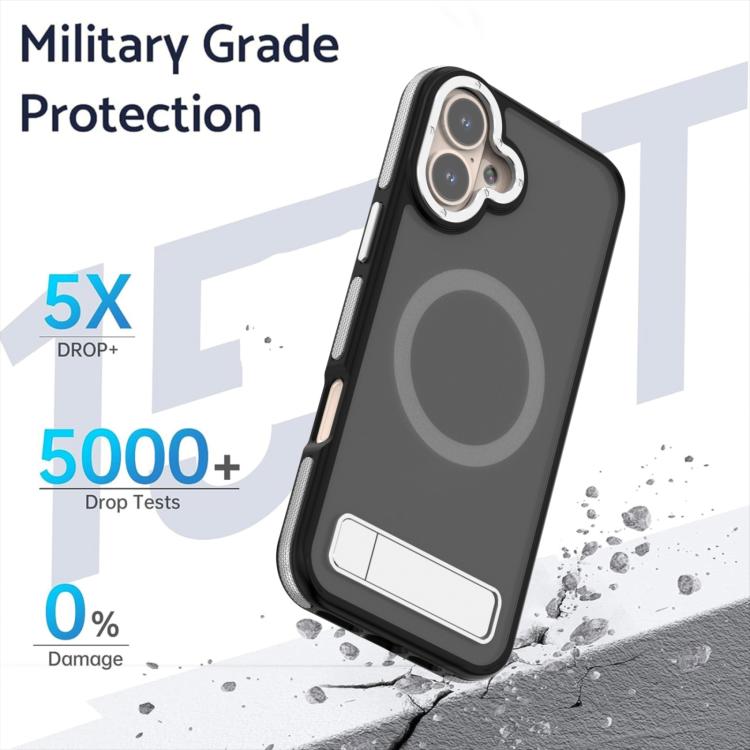 For iPhone 16 Plus Dual-Color Skin Feel Magsafe Phone Case with Holder(Grey) - iPhone 16 Plus Cases by buy2fix | Online Shopping UK | buy2fix