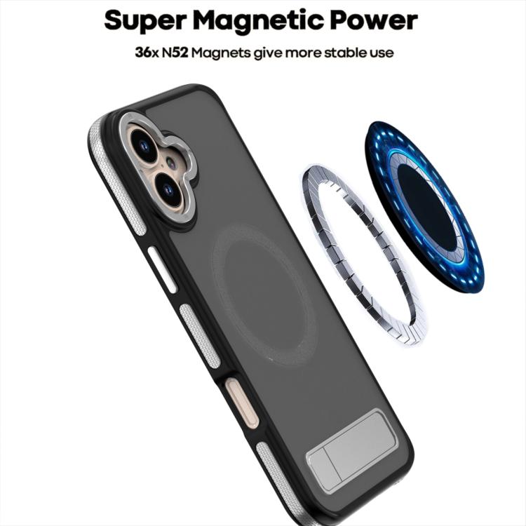 For iPhone 16 Plus Dual-Color Skin Feel Magsafe Phone Case with Holder(Grey) - iPhone 16 Plus Cases by buy2fix | Online Shopping UK | buy2fix