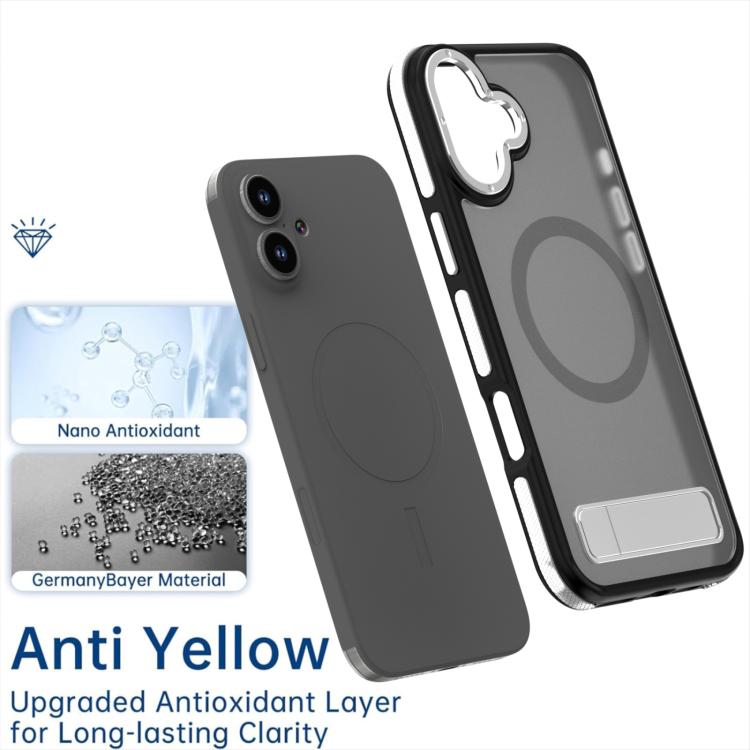 For iPhone 16 Plus Dual-Color Skin Feel Magsafe Phone Case with Holder(Grey) - iPhone 16 Plus Cases by buy2fix | Online Shopping UK | buy2fix