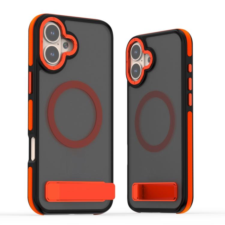 For iPhone 16 Plus Dual-Color Skin Feel Magsafe Phone Case with Holder(Orange) - iPhone 16 Plus Cases by buy2fix | Online Shopping UK | buy2fix