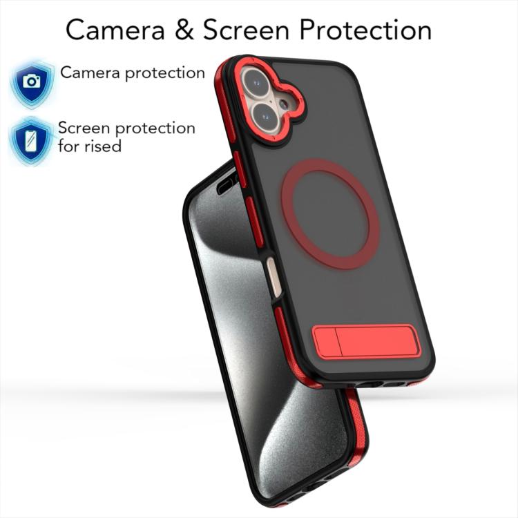 For iPhone 16 Plus Dual-Color Skin Feel Magsafe Phone Case with Holder(Red) - iPhone 16 Plus Cases by buy2fix | Online Shopping UK | buy2fix