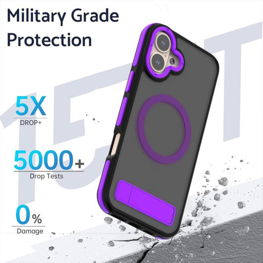 For iPhone 16 Plus Dual-Color Skin Feel Magsafe Phone Case with Holder(Purple) by buy2fix