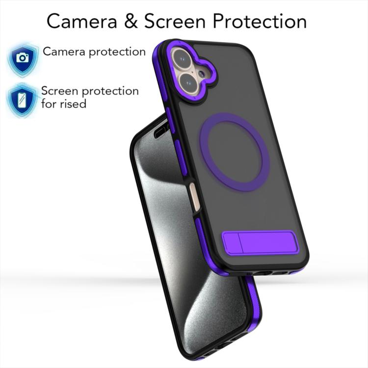 For iPhone 16 Plus Dual-Color Skin Feel Magsafe Phone Case with Holder(Purple) by buy2fix