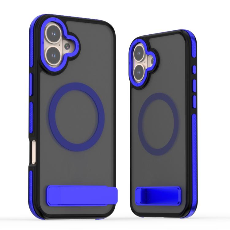 For iPhone 16 Plus Dual-Color Skin Feel Magsafe Phone Case with Holder(Blue) - iPhone 16 Plus Cases by buy2fix | Online Shopping UK | buy2fix